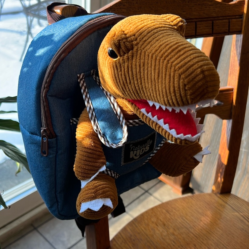 Naturally Kids Blue Backpack with Detachable Dinosaur Toy, Excellent Condition,